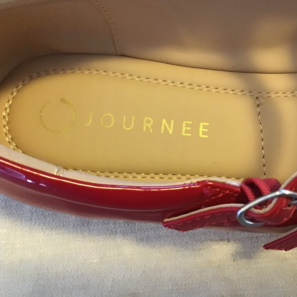 Red Patent Triple-Strap Mary Jane Flats - Women - Picture 6 of 8